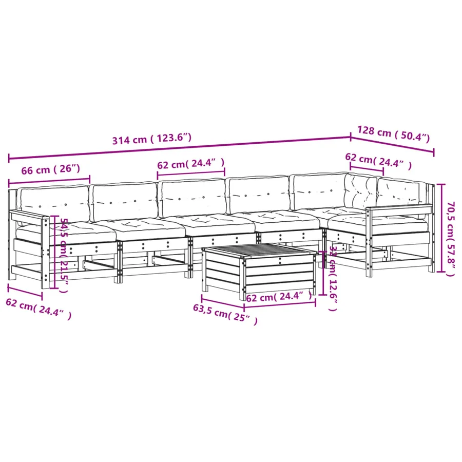 Salon de jardin 7 pcs avec coussins bois de pin imprégné - 11