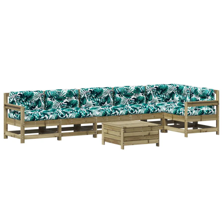 Salon de jardin 7 pcs avec coussins bois de pin imprégné - 2