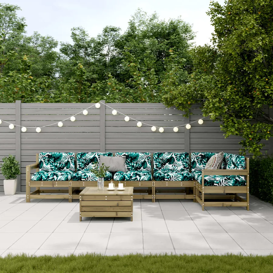 Salon de jardin 7 pcs avec coussins bois de pin imprégné - 3