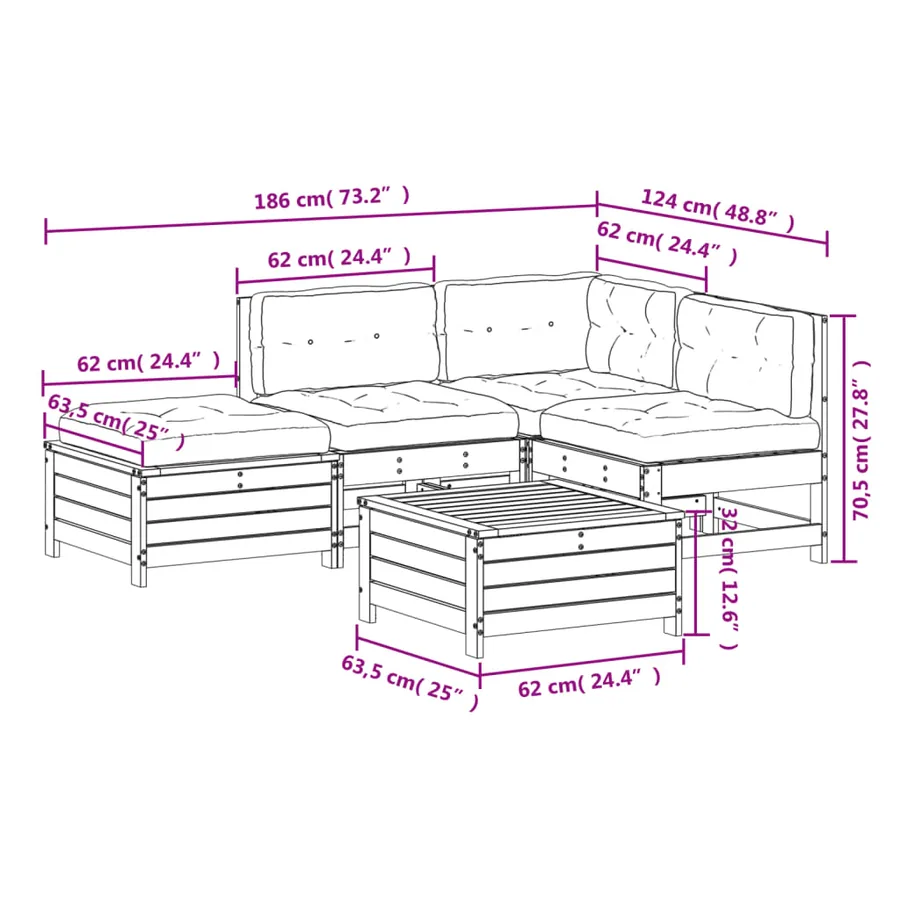 Salon de jardin 5 pcs avec coussins bois de pin imprégné - 10
