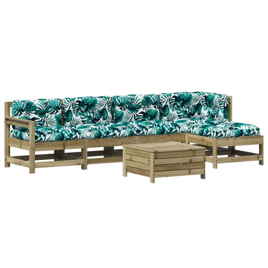 Salon de jardin 6 pcs avec coussins bois de pin imprégné - 2