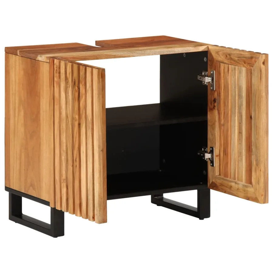 Armoire lavabo de salle de bain 62x34x58cm bois massif d'acacia - 2