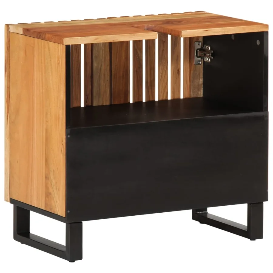 Armoire lavabo de salle de bain 62x34x58cm bois massif d'acacia - 5