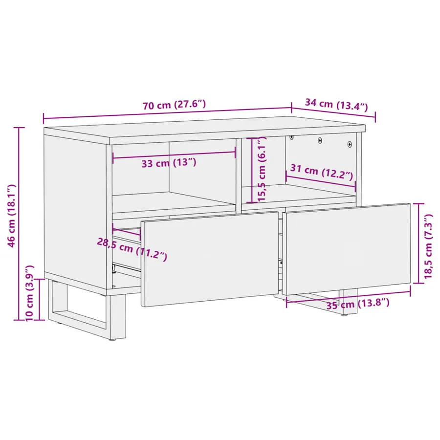 Meuble TV 70x34x46 cm bois d'acacia massif - 11