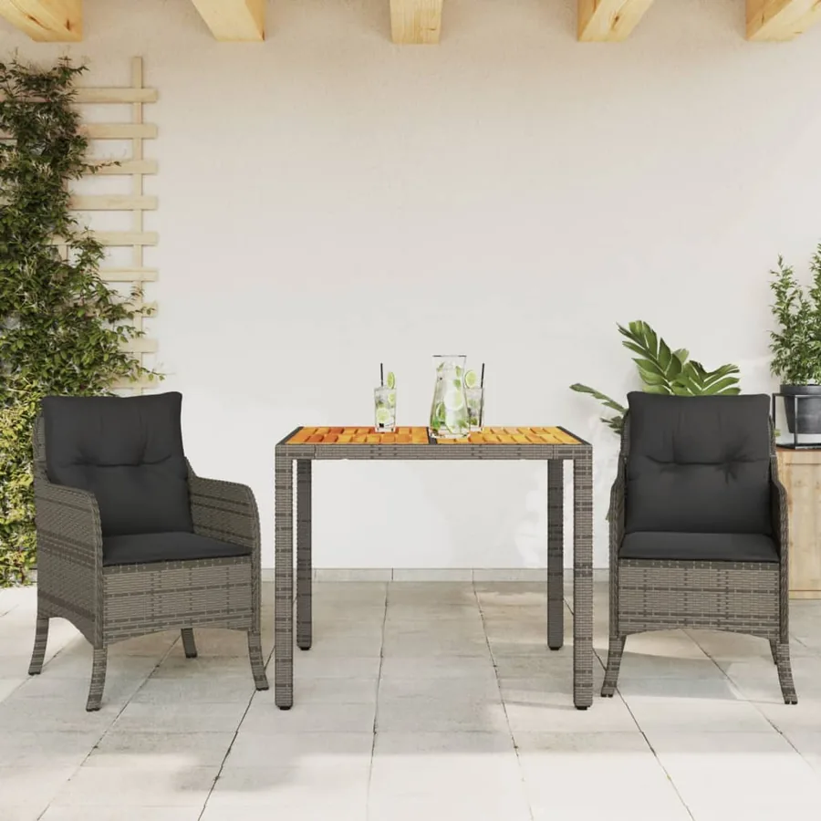 Ensemble à manger de jardin 3 pcs coussins gris résine tressée