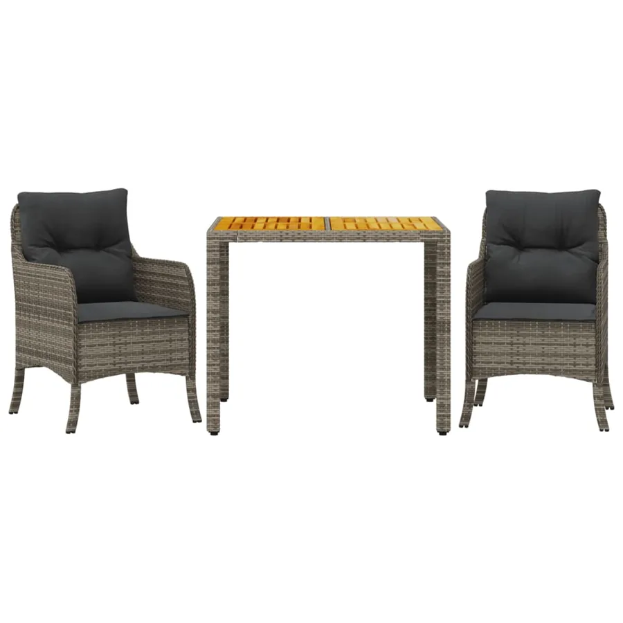 Ensemble à manger de jardin 3 pcs coussins gris résine tressée - 2