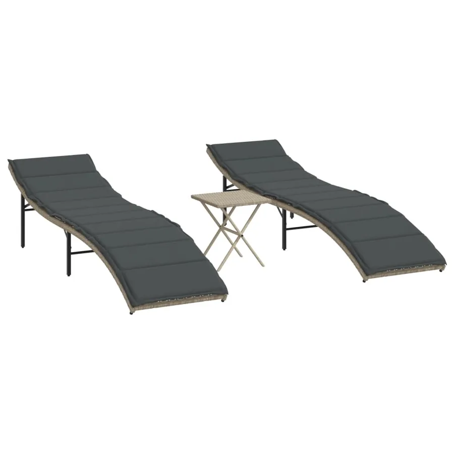 Chaises longues lot de 2 avec table gris clair résine tressée - 2