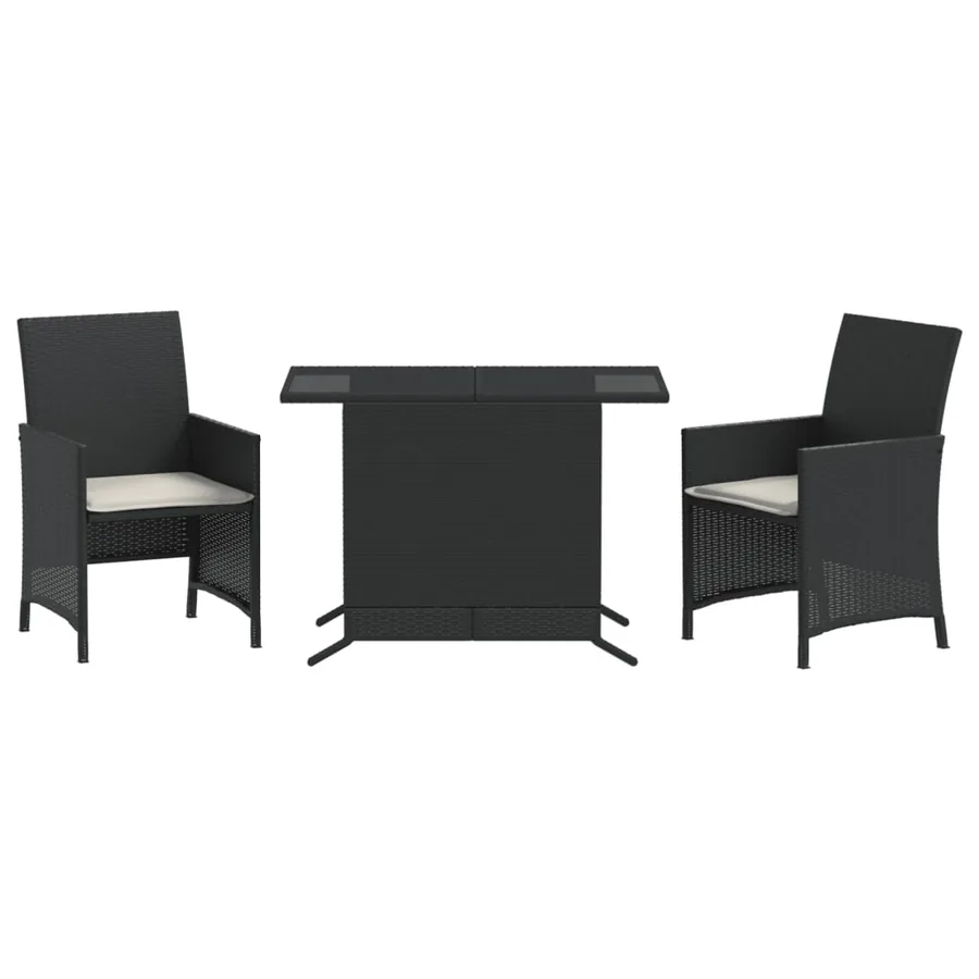 Ensemble de bistro 3 pcs avec coussins noir résine tressée - 2