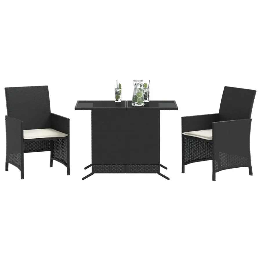 Ensemble de bistro 3 pcs avec coussins noir résine tressée - 3