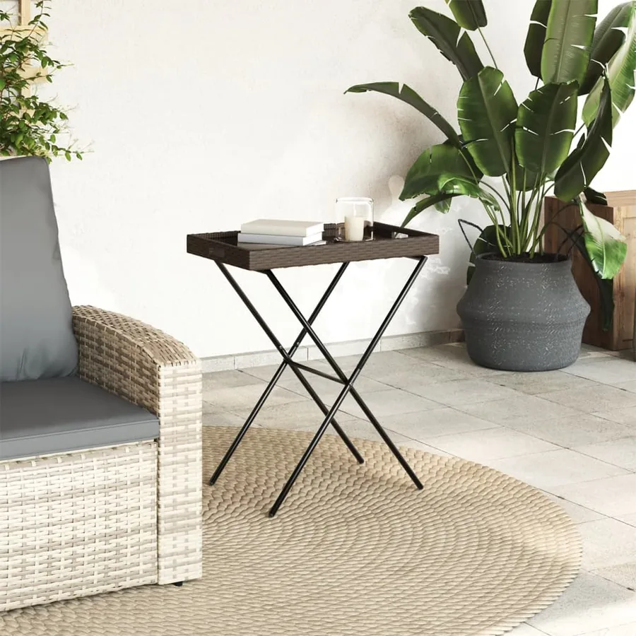 Table à plateau pliable marron 65x40x75 cm résine tressée - 3