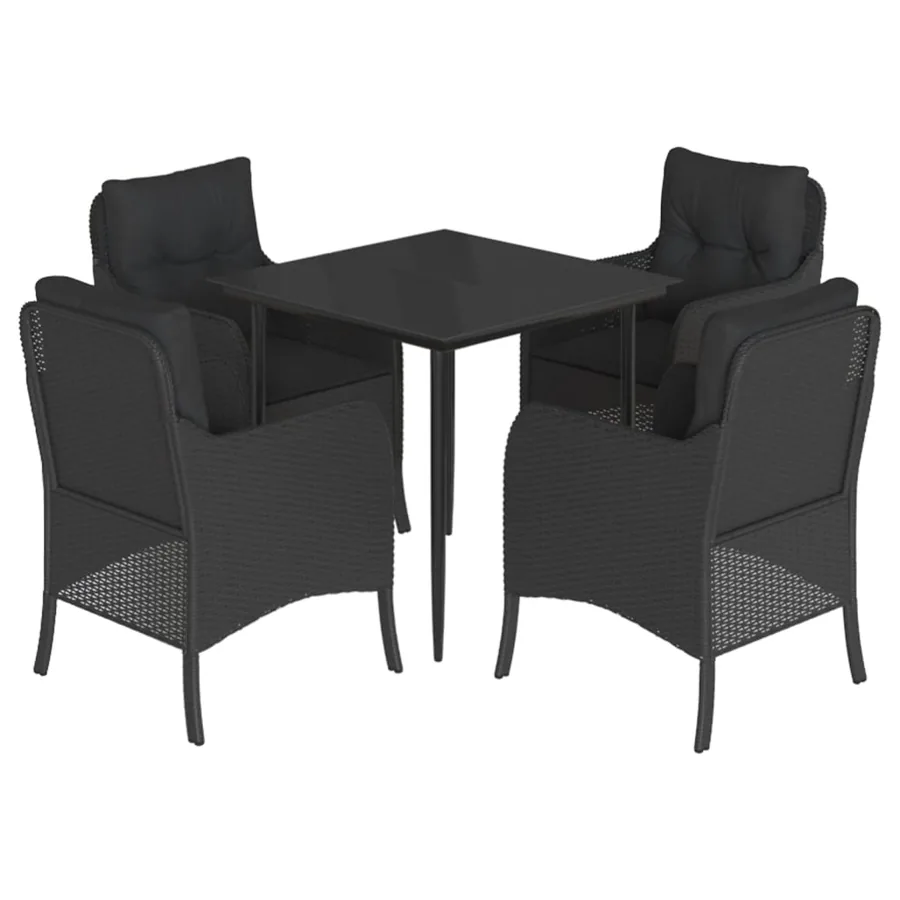Ensemble à manger de jardin coussins 5pcs Noir Résine tressée - 2
