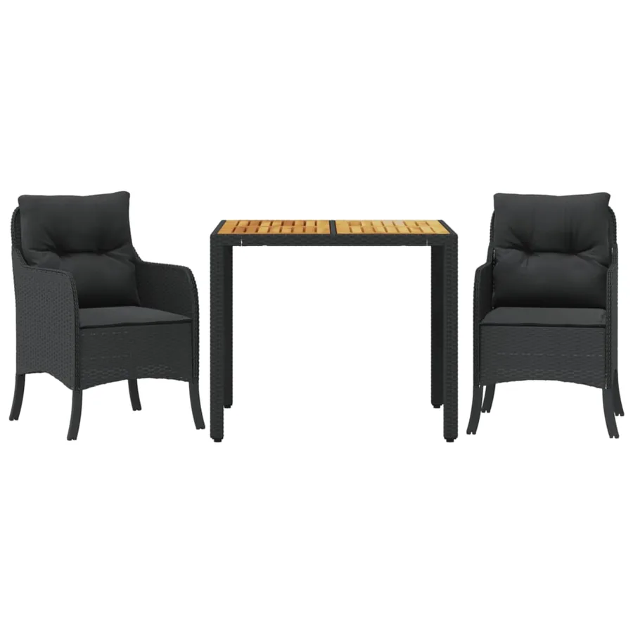 Ensemble à manger de jardin avec coussins 3 pcs Noir - 2