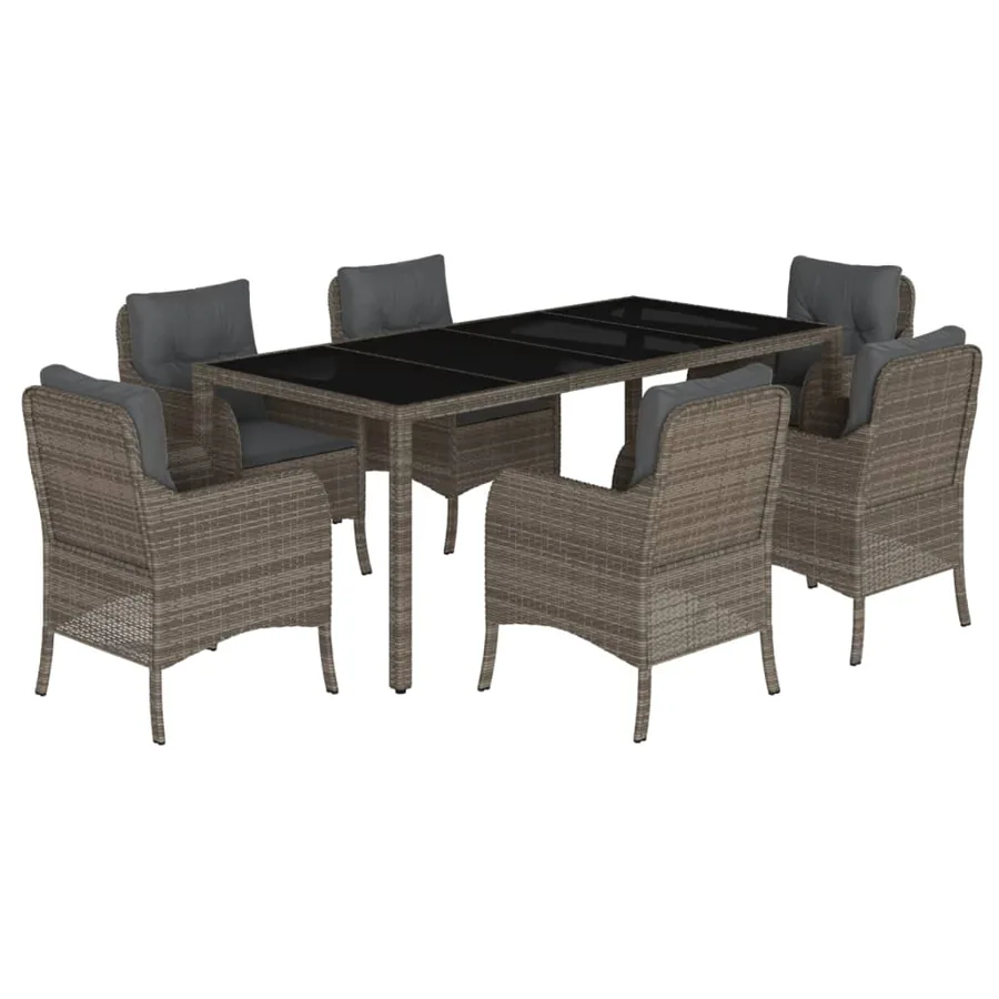 Ensemble à manger de jardin et coussins 7 pcs gris rotin - 2