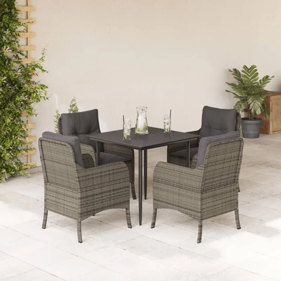 Ensemble à manger de jardin 5 pcs coussins gris résine tressée