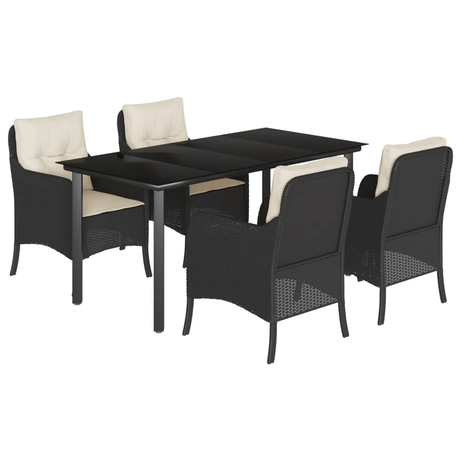 Ensemble à manger de jardin coussins 5pcs Noir Résine tressée - 2