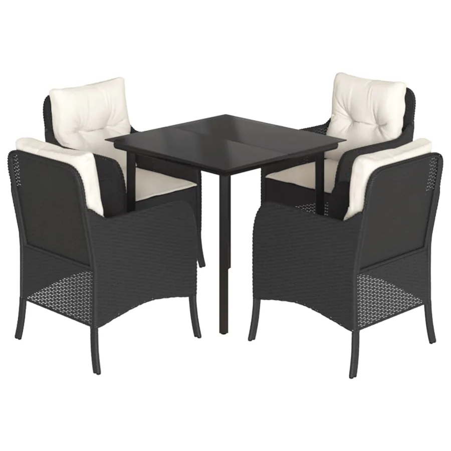 Ensemble à manger de jardin coussins 5pcs Noir Résine tressée - 2