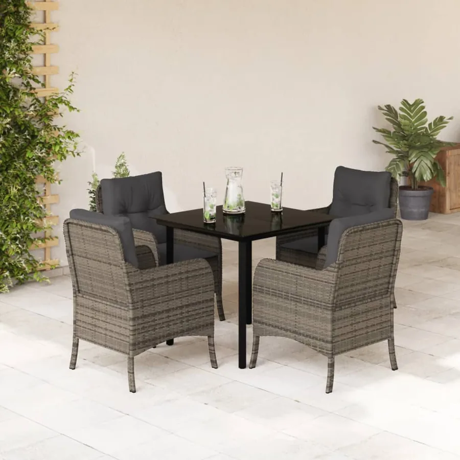 Ensemble à manger de jardin 5 pcs coussins gris résine tressée
