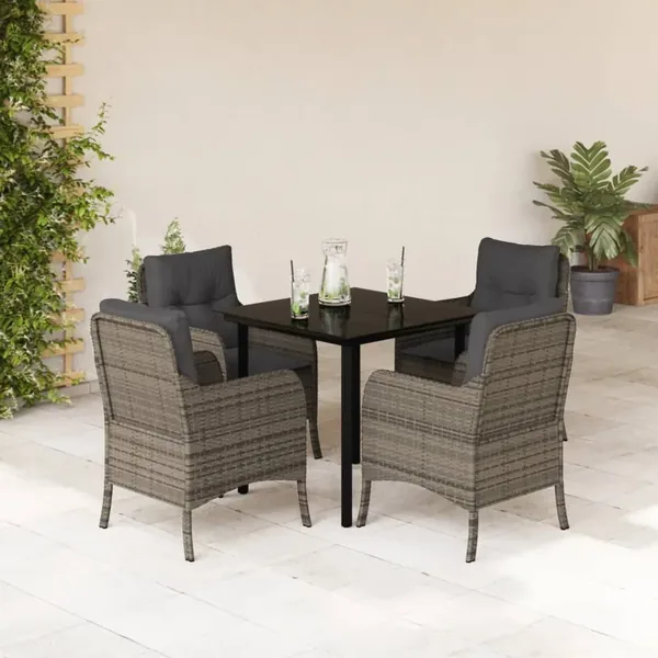 Ensemble à manger de jardin 5 pcs coussins gris résine tressée