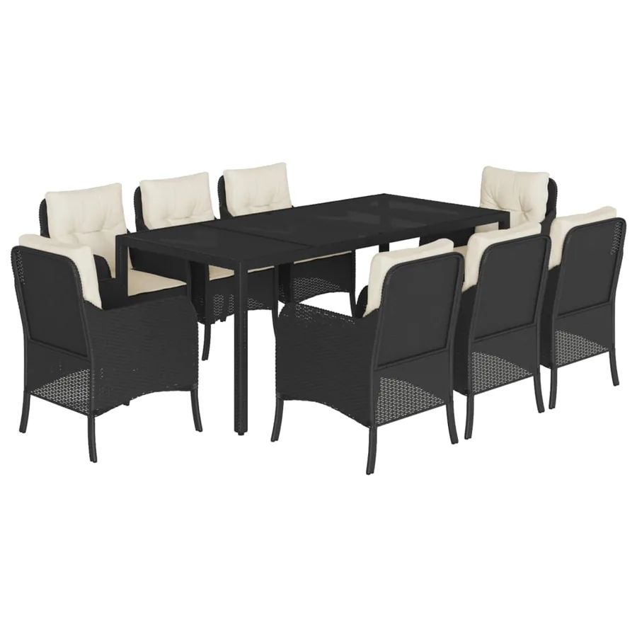 Ensemble à manger de jardin 9pcs coussins noir résine tressée - 2