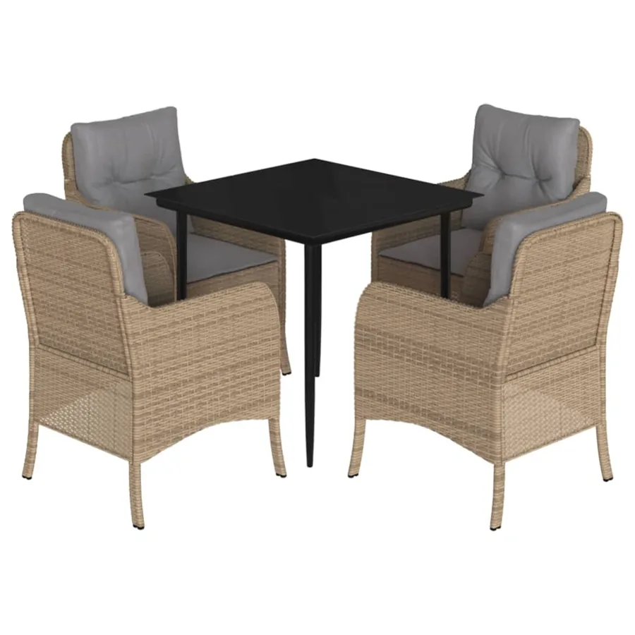 Ensemble à manger de jardin avec coussins 5pcs Beige poly rotin - 2