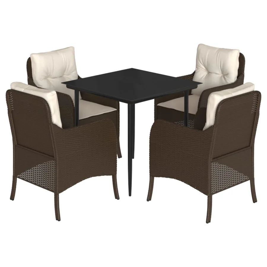 Ensemble à manger de jardin 5 pcs et coussins marron poly rotin - 2