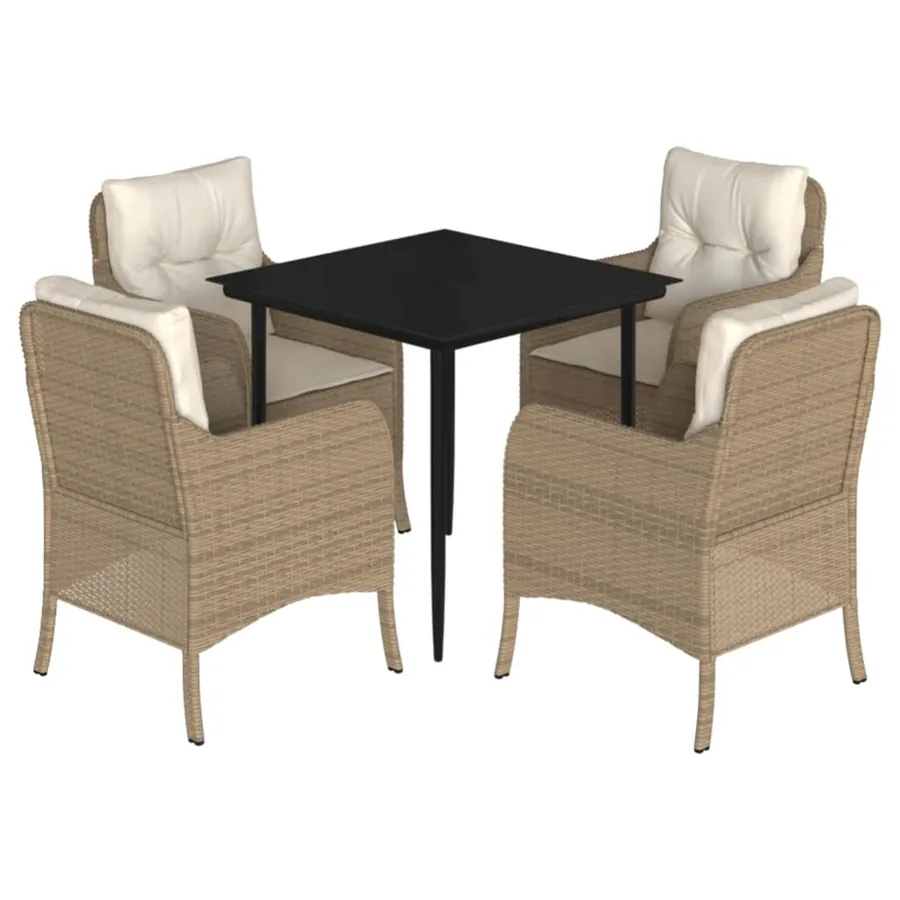 Ensemble à manger de jardin avec coussins 5pcs Beige poly rotin - 2