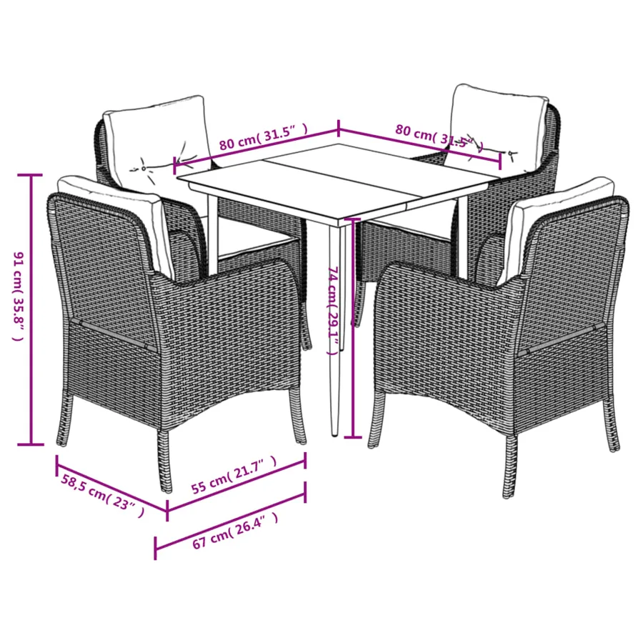 Ensemble à manger de jardin avec coussins 5pcs Beige poly rotin - 7