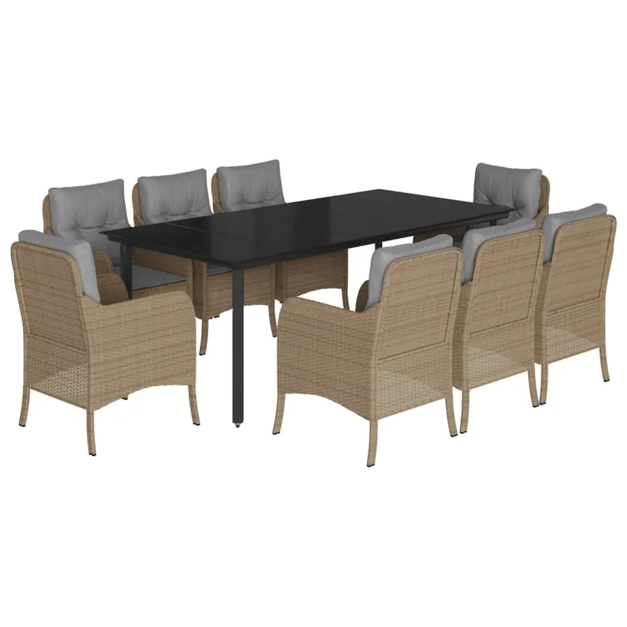 Ensemble à manger de jardin et coussins 9 pcs beige Poly rotin - 2