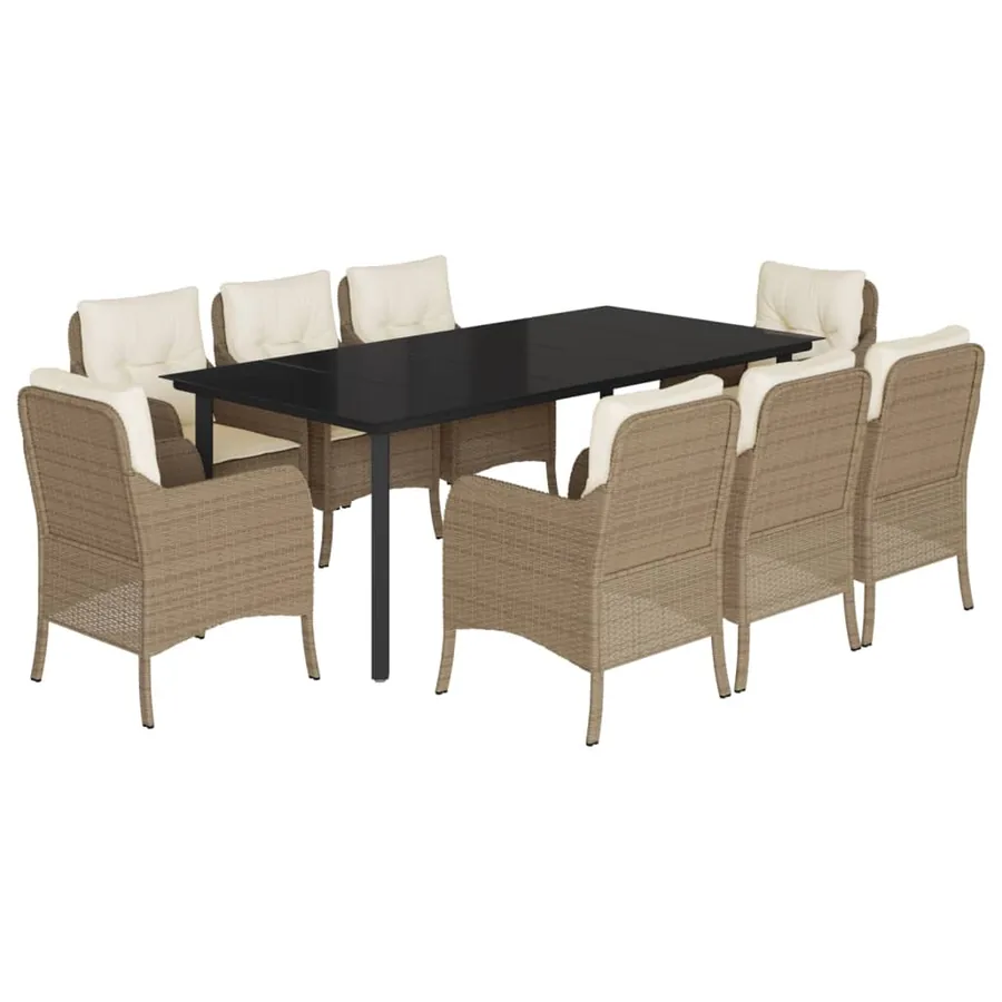 Ensemble à manger de jardin et coussins 9 pcs beige Poly rotin - 2
