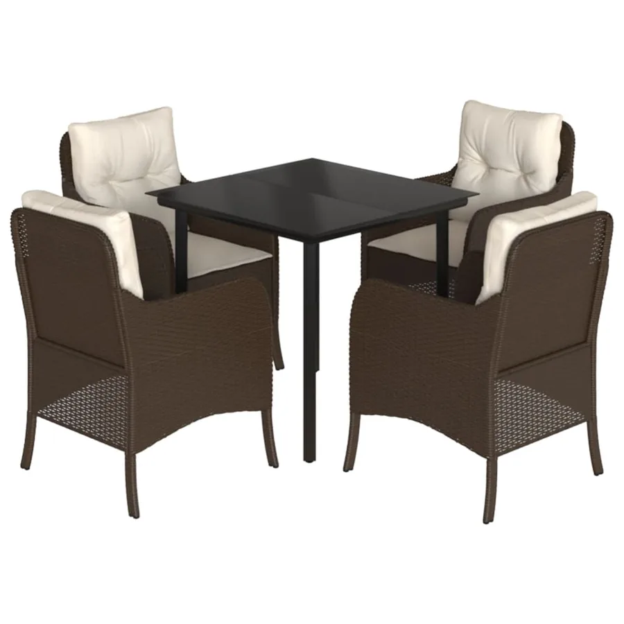 Ensemble à manger de jardin 5 pcs et coussins marron poly rotin - 2