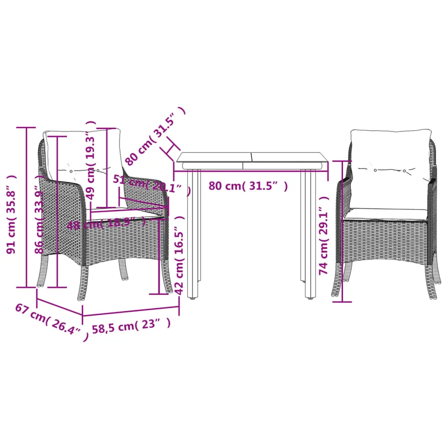 Ensemble à manger de jardin 5 pcs et coussins marron poly rotin - 7