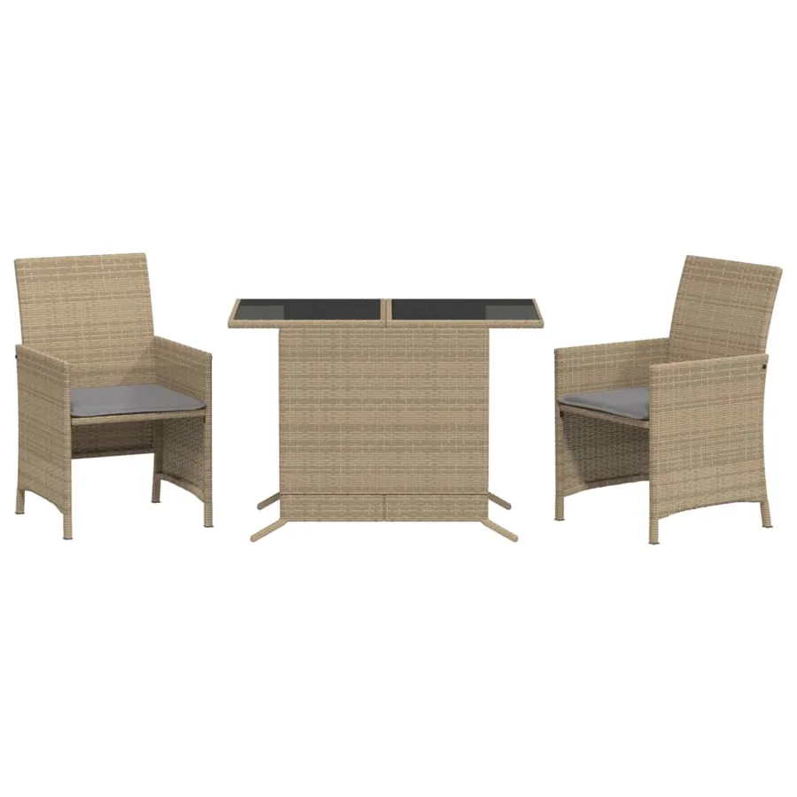 Ensemble de bistro 3 pcs coussins mélange beige résine tressée - 2
