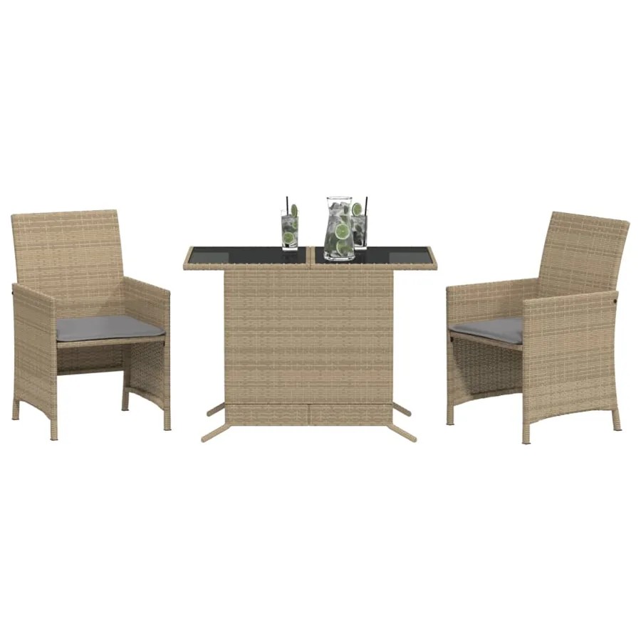 Ensemble de bistro 3 pcs coussins mélange beige résine tressée - 3
