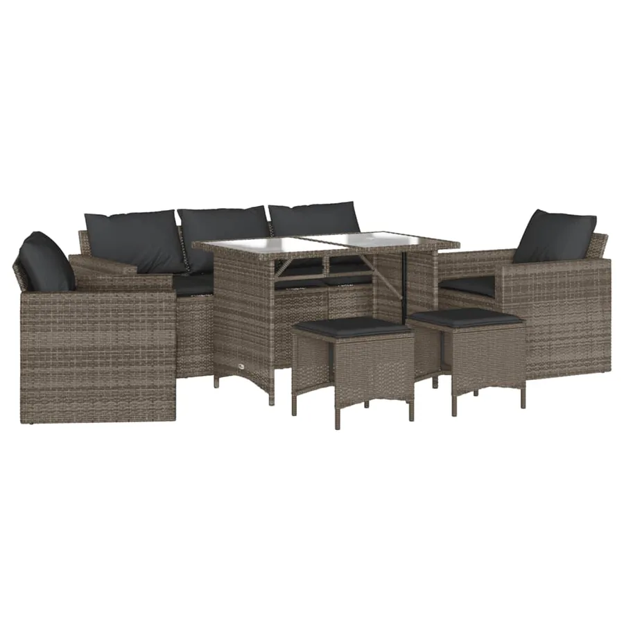 Salon de jardin 6 pcs avec coussins gris résine tressée - 2