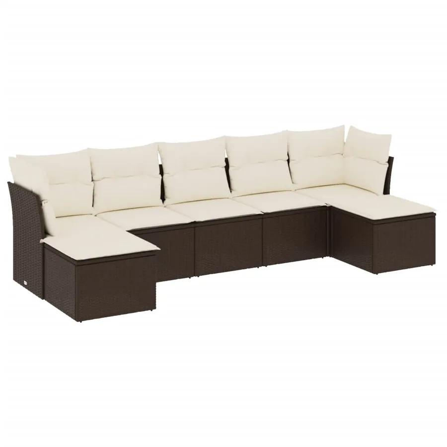 Salon de jardin avec coussins 7 pcs marron résine tressée - 2