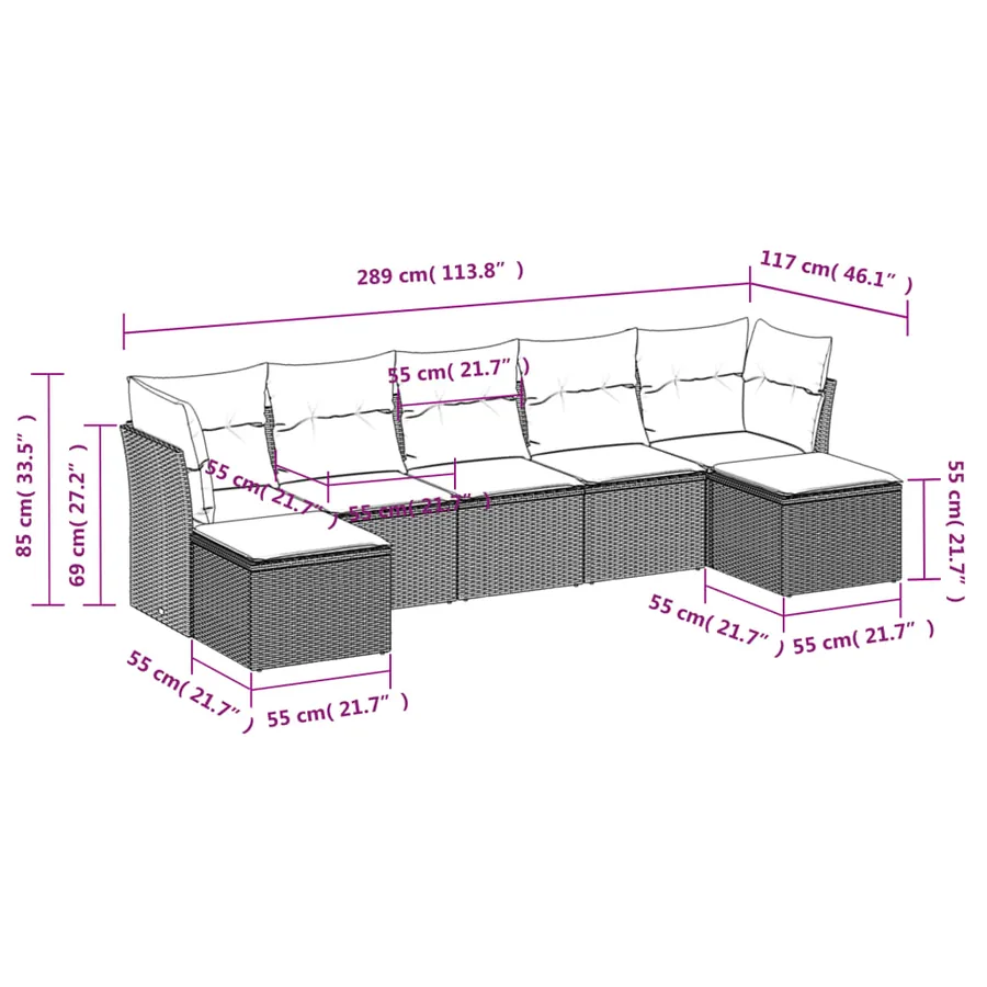 Salon de jardin avec coussins 7 pcs marron résine tressée - 3