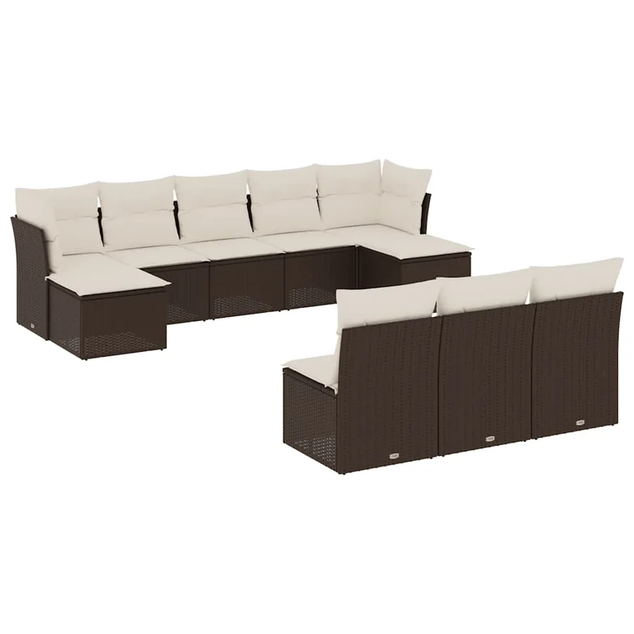 Salon de jardin 10 pcs avec coussins marron résine tressée - 2