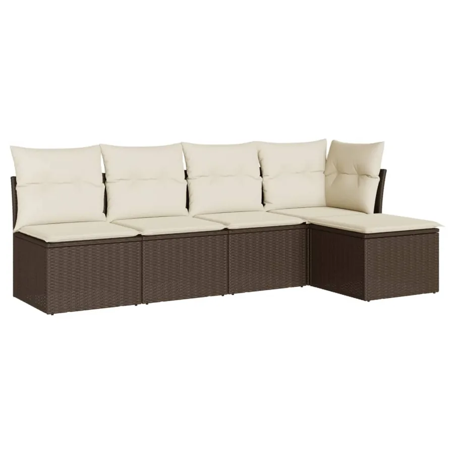 Salon de jardin avec coussins 5 pcs marron résine tressée - 2