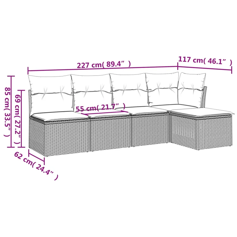 Salon de jardin avec coussins 5 pcs marron résine tressée - 3