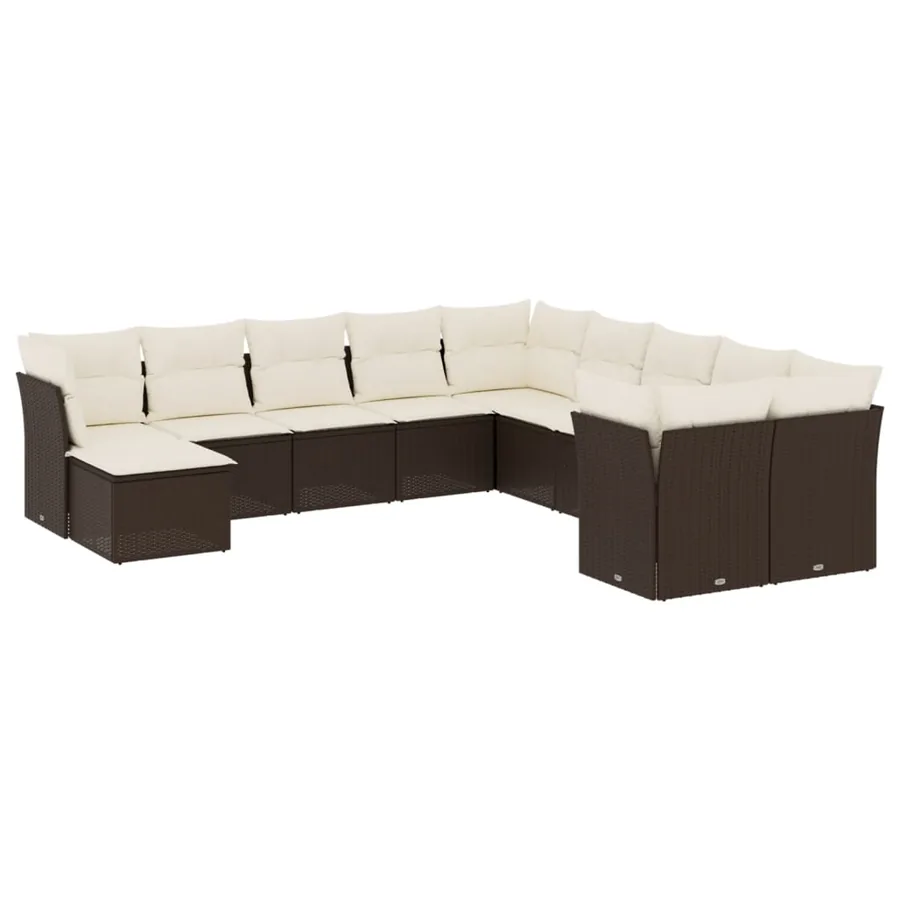 Salon de jardin et coussins 11 pcs marron résine tressée - 2