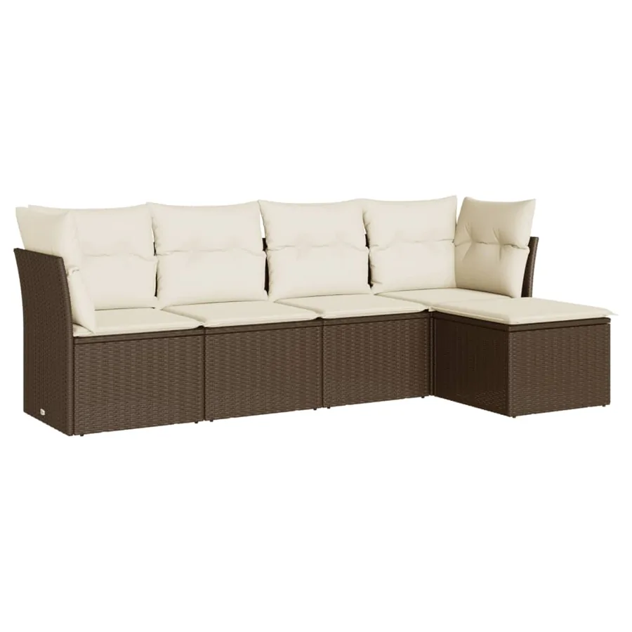 Salon de jardin avec coussins 5 pcs marron résine tressée - 2