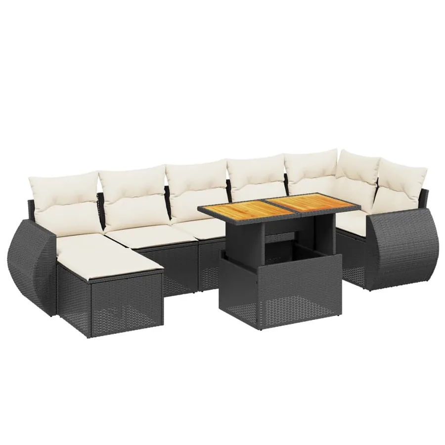 Salon de jardin 8 pcs avec coussins noir résine tressée - 2