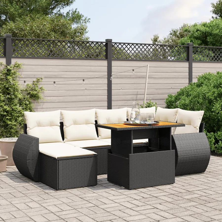 Salon de jardin 7 pcs avec coussins noir résine tressée 55 x 62 x 69 cm - 62,9 kg