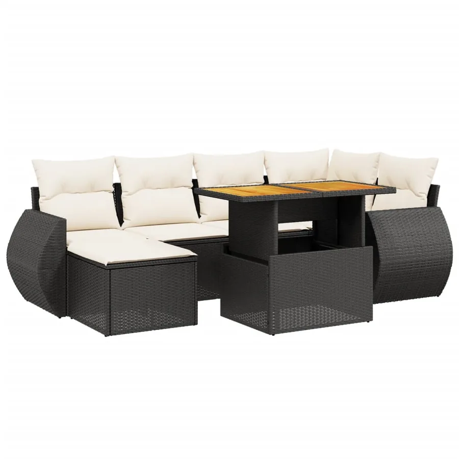 Salon de jardin 7 pcs avec coussins noir résine tressée 55 x 62 x 69 cm - 62,9 kg - 2