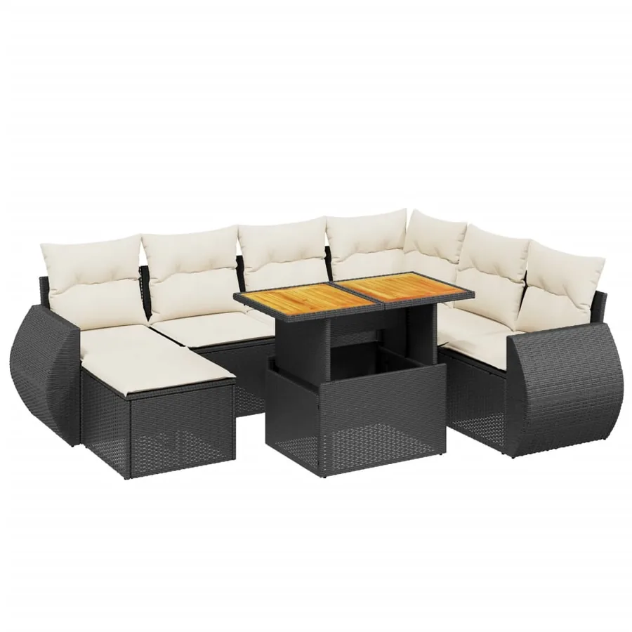 Salon de jardin 8 pcs avec coussins noir résine tressée - 2