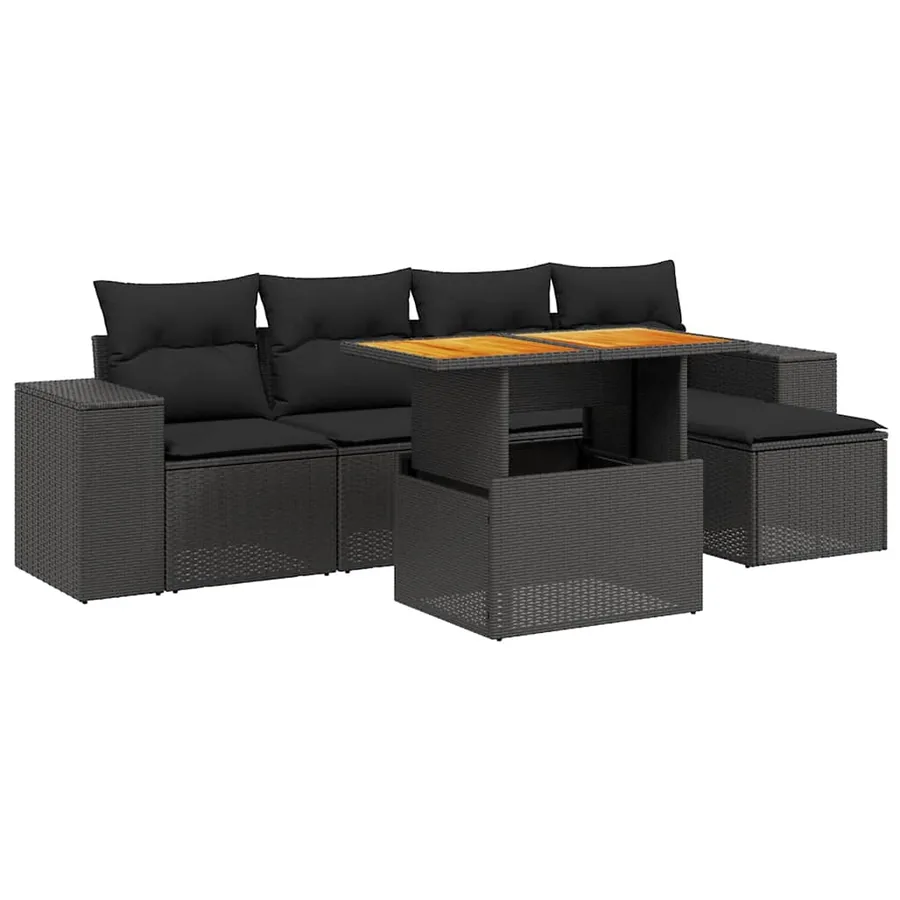 Salon de jardin 6 pcs avec coussins noir résine tressée - 2