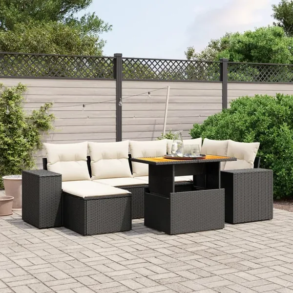 Salon de jardin 7 pcs avec coussins noir résine tressée 55 x 62 x 69 cm - 65,1 kg
