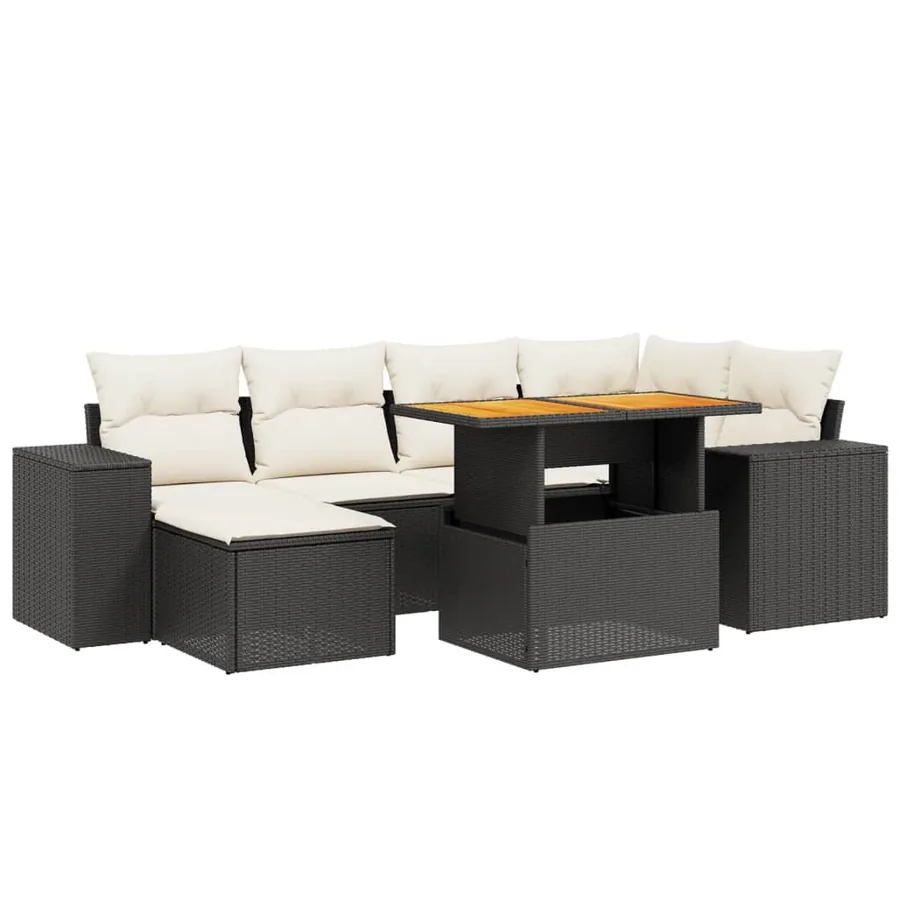Salon de jardin 7 pcs avec coussins noir résine tressée 55 x 62 x 69 cm - 65,1 kg - 2