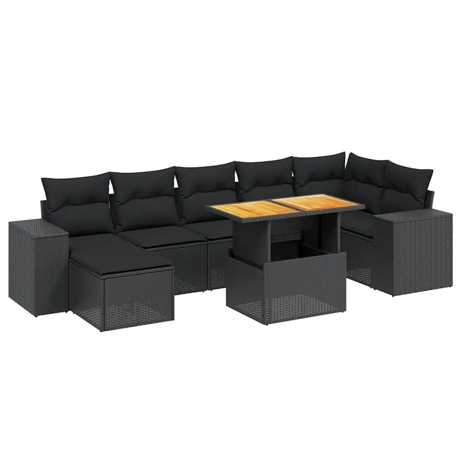 Salon de jardin 8 pcs avec coussins noir résine tressée - 2