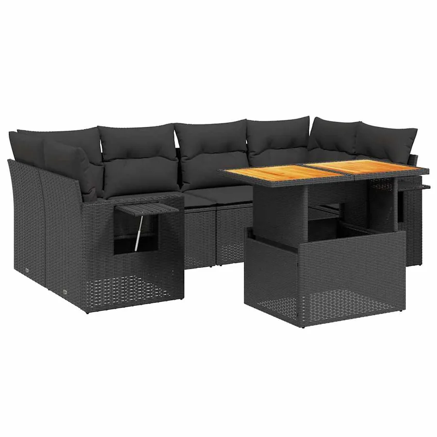 Salon de jardin 7 pcs avec coussins noir résine tressée 62 x 62 x 69 cm - 66,3 kg - 2